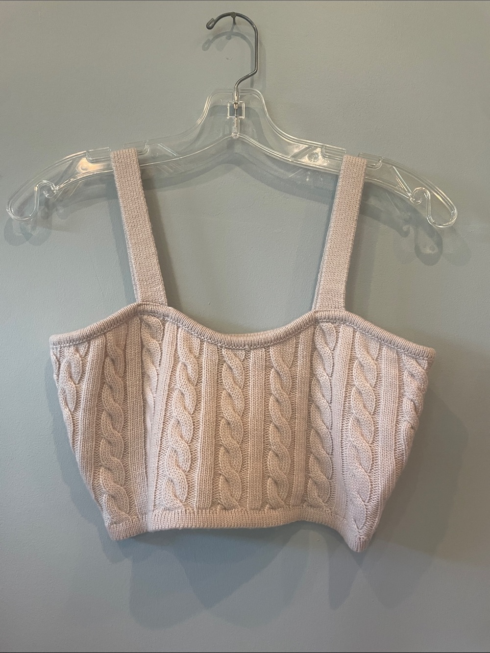 Cable Knit Crop Tank Top in Light taupe